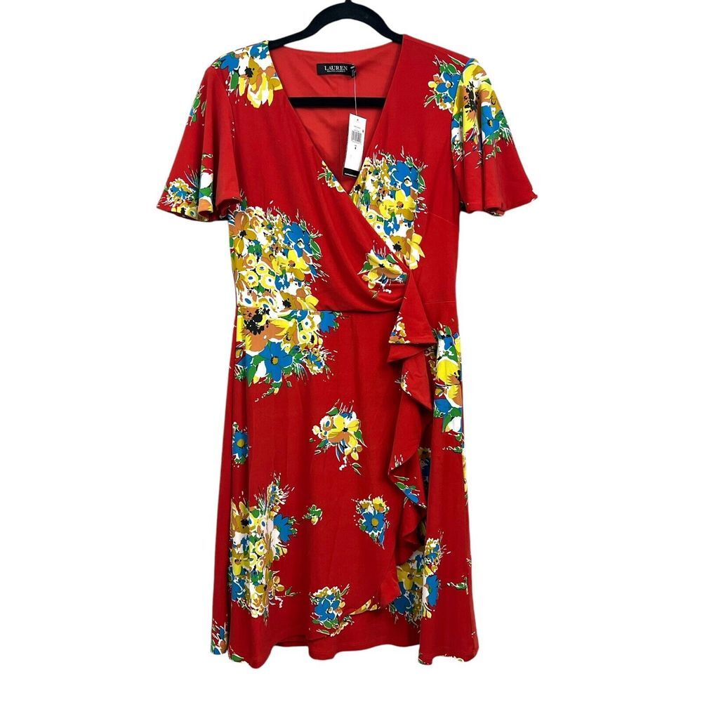 Lauren Ralph Lauren Black Label Women Dress Hibiscus Floral Gladys Ruffled Sz 4*